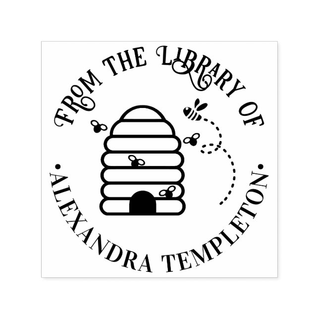 Rustic Beehive, Flying Bees #1 Library Book Name Self-inking Stamp (Design)