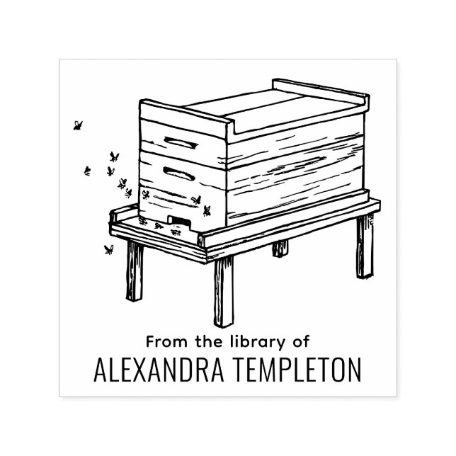Rustic Beehive Flying Bees #4 Library Book Name Self-inking Stamp (Design)