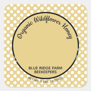 Rustic Beehive Gold Polka Dot Honey Jar Stickers