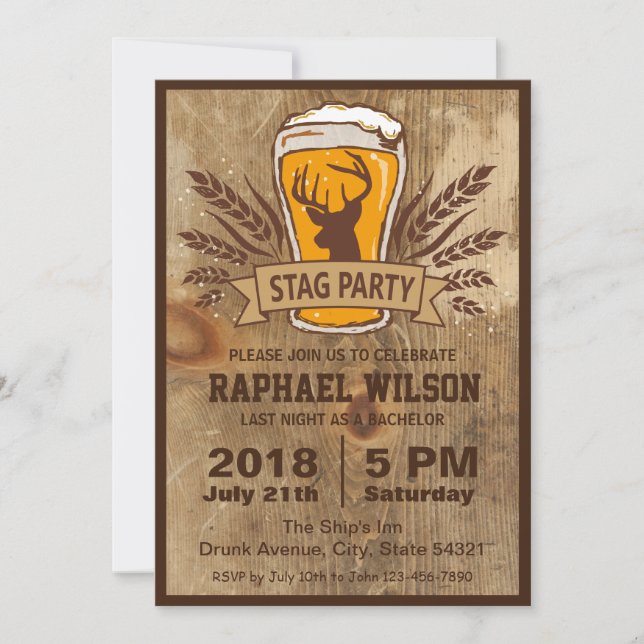 Rustic Beer & Stag Bachelor Party Card (Front)