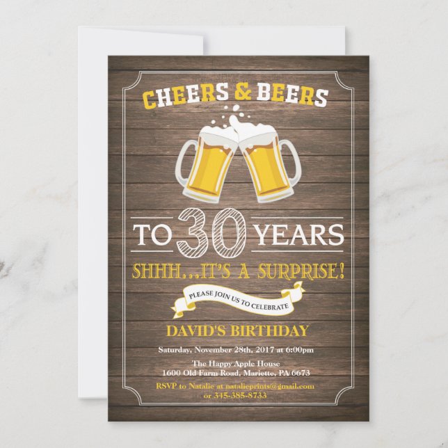 Rustic Beer Surprise 30th Birthday Invitation (Front)