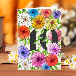 Rustic Bege Personalised 40th Birthday Floral Card