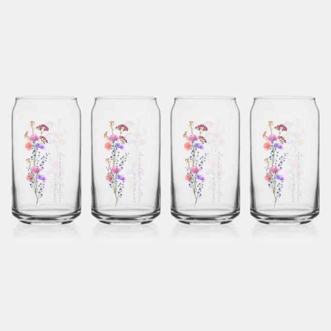 Rustic Beige Acrylic Floral Bouquet Wedding Can Glass (Front)