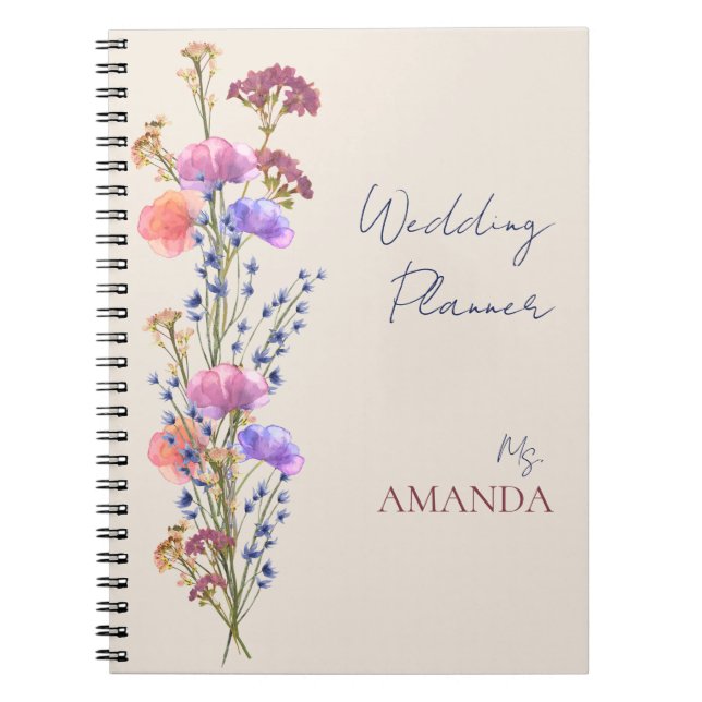 Rustic Beige Acrylic Floral Bouquet Wedding Notebook (Front)