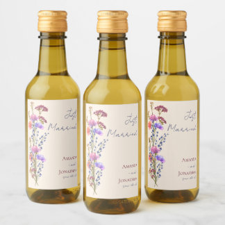 Rustic Beige Acrylic Floral Wedding Mini Wine Label