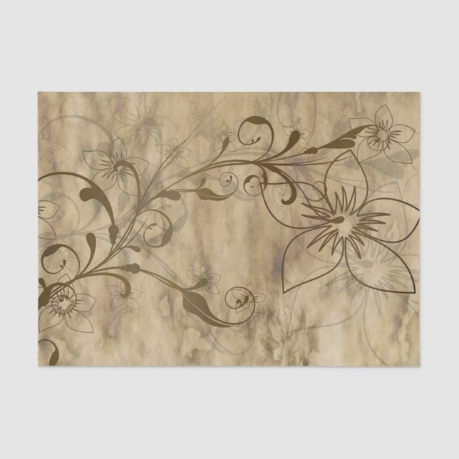 Rustic Beige and Brown Daisy Tissue Paper (Front)