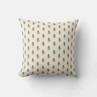 Rustic Beige and Pine Tree Forests Christmas Cushion