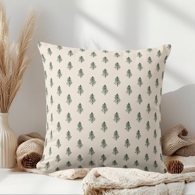 Rustic Beige and Pine Tree Forests Christmas Cushion (Creator Uploaded)
