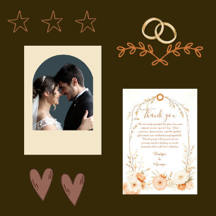 Rustic Beige Botanical Wedding & Photo Thank You Card