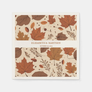 Rustic Beige Brown Maple Leaves Autumn Wedding Napkin