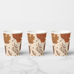 Rustic Beige Brown Maple Leaves Autumn Wedding Paper Cups