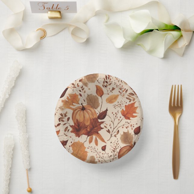 Rustic Beige Brown Maple Leaves Autumn Wedding Paper Plate (Wedding)