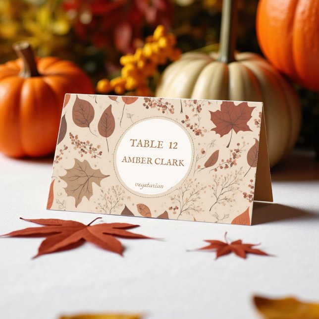 Rustic Beige Brown Maple Leaves Autumn Wedding Place Card (Creator Uploaded)