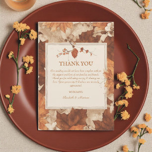 Rustic Beige Brown Maple Leaves Autumn Wedding Thank You Card