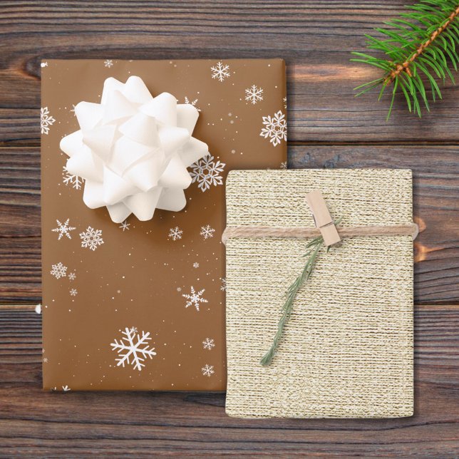 Rustic Beige Brown Snowflakes Christmas Holidays Wrapping Paper Sheet (Creator Uploaded)