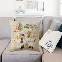 Rustic beige burlap photo fox tree green Christmas