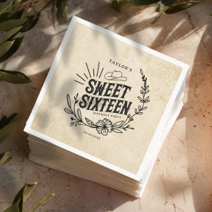 Rustic Beige Cowgirl Floral Sweet Sixteen Birthday Napkin
