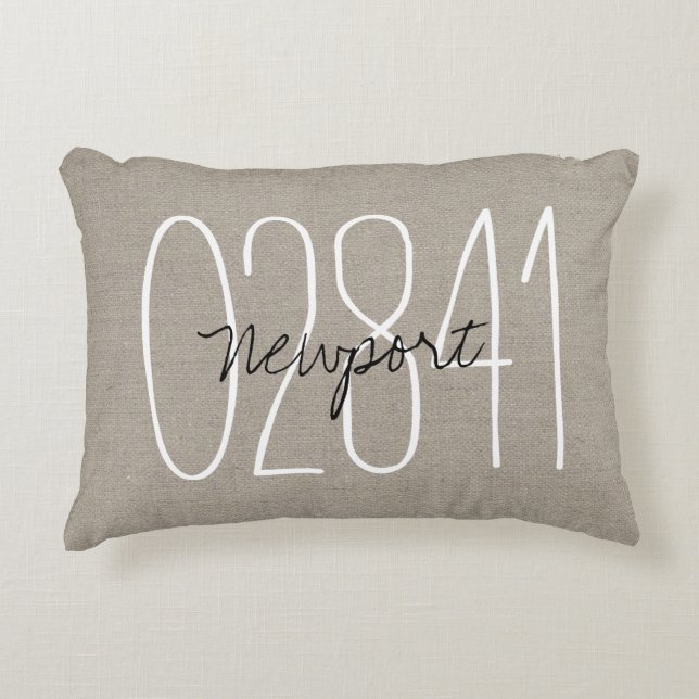 Rustic Beige Custom Town and Zip Code Decorative Cushion (Front)