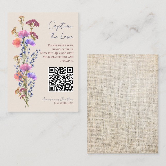 Rustic Beige Delicate Acrylic Floral Photo Sharing Enclosure Card (Front/Back)