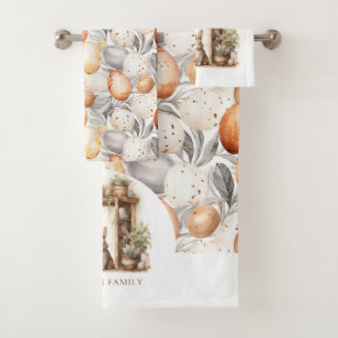 Rustic Beige Easter Rabbit Family Name Bath Towel Set