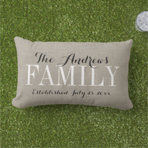 Rustic Beige Family Monogram and Wedding Date Outdoor Cushion