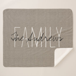 Rustic Beige Family Monogram Sherpa Blanket