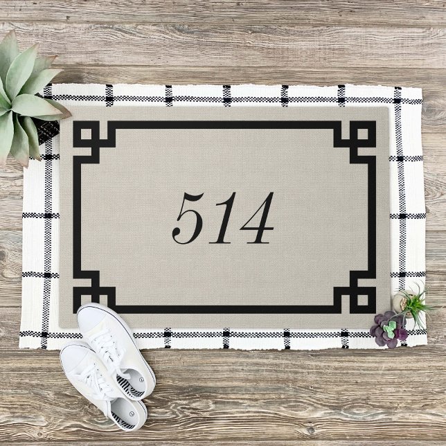 Rustic Beige Greek Key Personalised Address Number Doormat (Creator Uploaded)