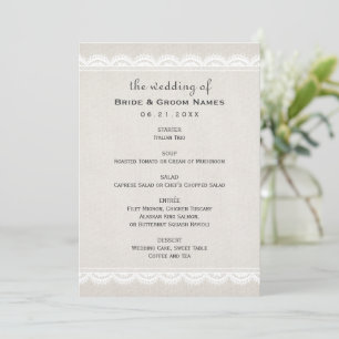 Rustic Beige Linen and Lace Wedding Menu