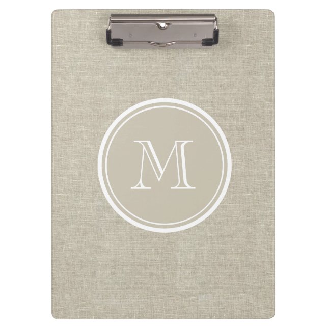 Rustic Beige Linen Background Monogram Clipboard (Front)