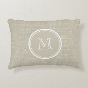 Rustic Beige Linen Background Monogram Decorative Cushion