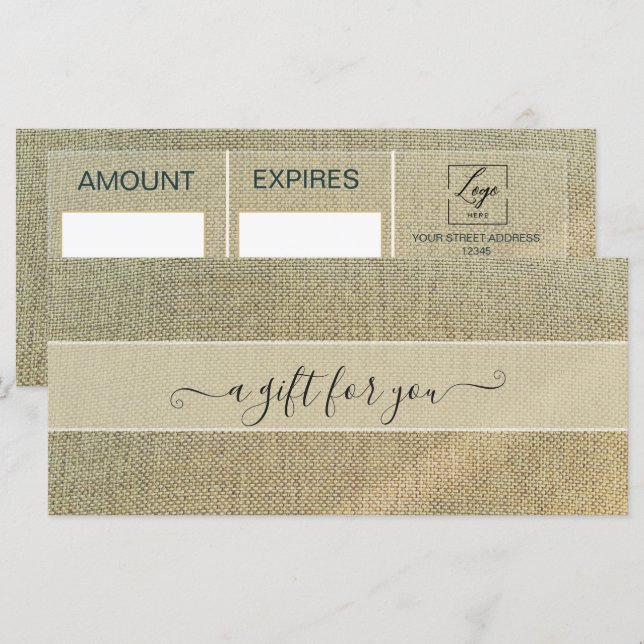 Rustic Beige Linen Gift Certificat (Front/Back)
