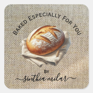Rustic beige linen Sourdough bread  Square Sticker