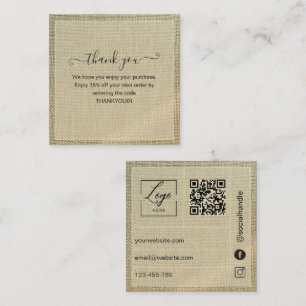Rustic Beige Linen Thank You Card Order Insert