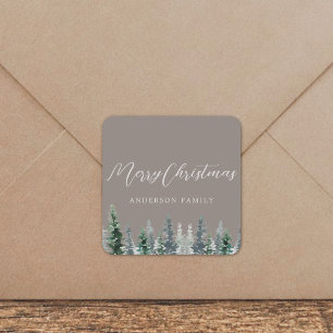 Rustic Beige Pine Forest Holiday Gift Square Sticker