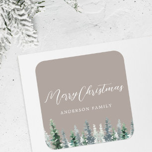 Rustic Beige Pine Forest Holiday Gift Square Sticker