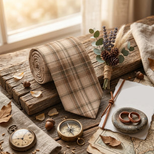 Rustic Beige Plaid Tie