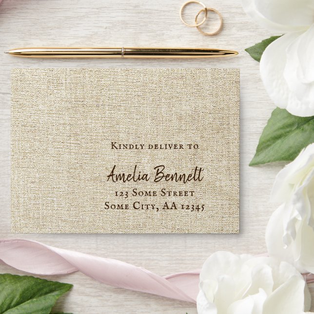 Rustic Beige Script A7 Return Address Wedding Envelope (Wedding)