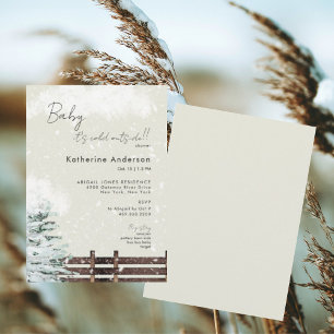 Rustic Beige Snowy Baby it's Cold Outside  Invitation