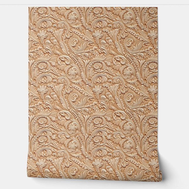 Rustic beige tooled leather  wallpaper (Unrolling)