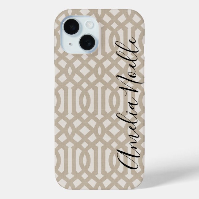 Rustic Beige Trellis Monogram Case-Mate iPhone Case (Back)
