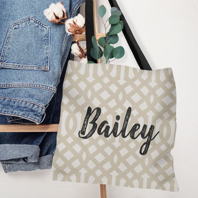 Rustic Beige Trellis Monogram Tote Bag (Creator Uploaded)