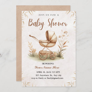 Rustic Beige Watercolor Baby Shower Invitation Boy