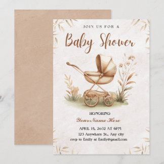 Rustic Beige Watercolor Baby Shower Invitation Boy