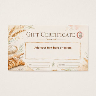 Rustic beige watercolor bakery gift certificate 