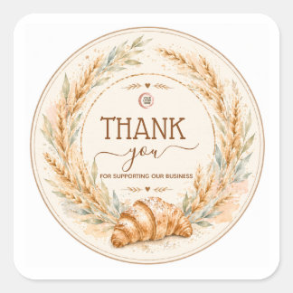 Rustic beige watercolor bakery thank you  square sticker