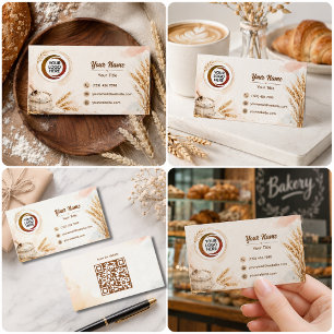 Rustic beige watercolor wheat bakery business card