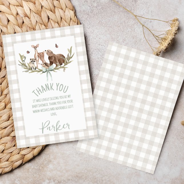 Rustic Beige Woodland Baby Shower Thank You Card (Gender Neutral Woodland Baby Shower Thank you Card, Woodland Animals Baby Shower Thank You Card,)