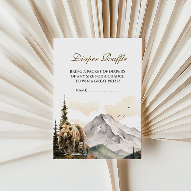 Rustic Beige Woodland Bear Mountain Diaper Raffle Enclosure Card (Creator Uploaded)