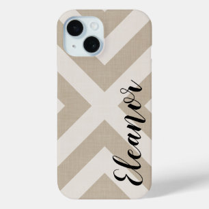Rustic Beige X Chevron Monogram iPhone 15 Case