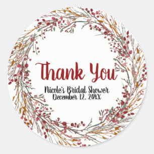 Rustic Berries Leaves Holiday Wreath Winter Favour Classic Round Sticker